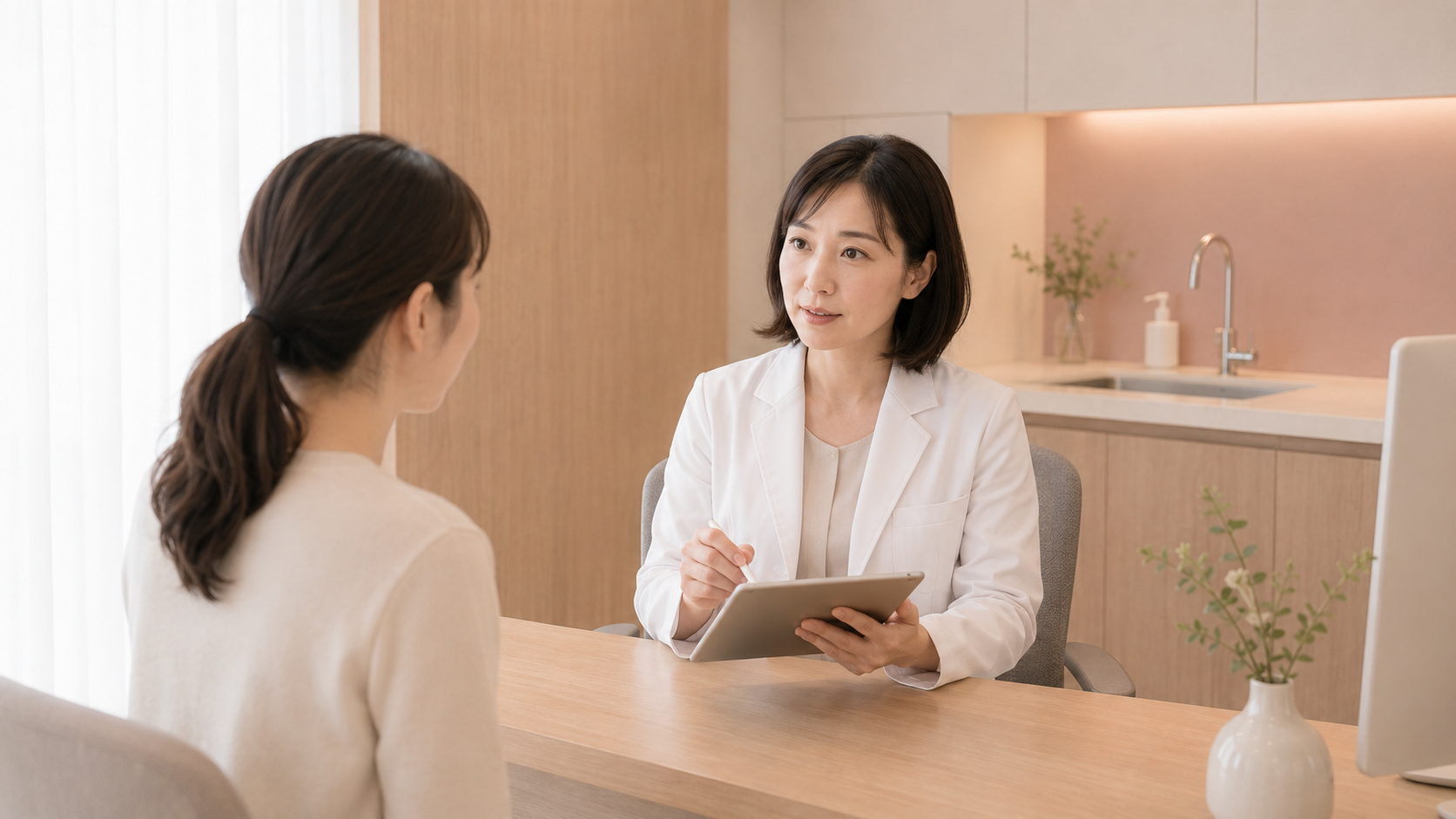 妊娠について女性医師に相談する患者