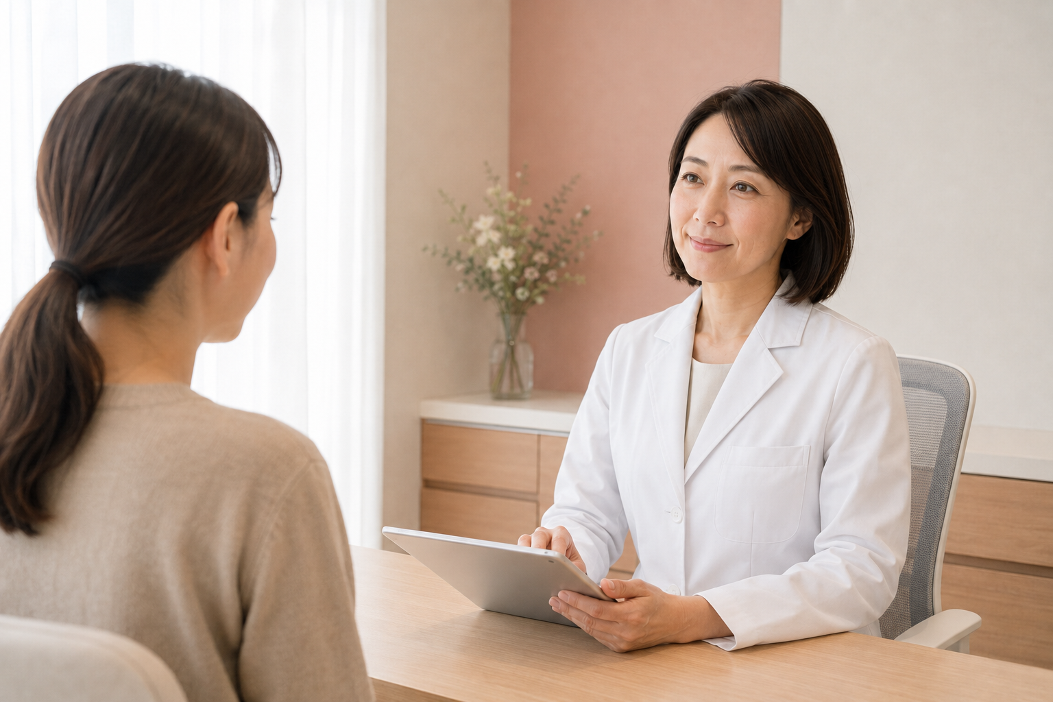女性医師へ相談する患者
